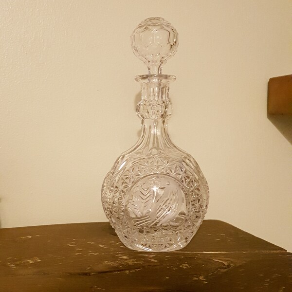 Vintage hofbauer lead crystal decanter byrdes collection bird pattern
