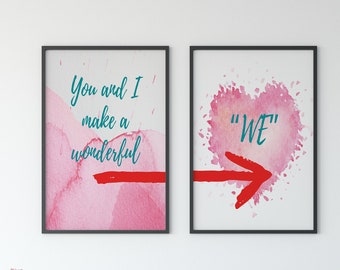 Set of 2 Instant download love art ,  Watercolor and quote ,  gift for wedding, for anniversary, Wall Decor,
