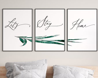 Family Wall Decor, Set of 3 Prints, Let's Stay Home Printable, Printable Wall Art, Home Decor, Living Room wall Art, Bedroom Wall Art,