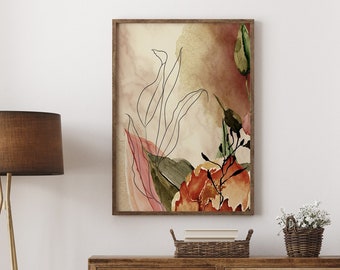 Abstaract Leaves Print, Abstract Wall Art Decor, Watercolor Autumn Print, Painting and Drawing, Download Printable Art, Autumn Colors Print,