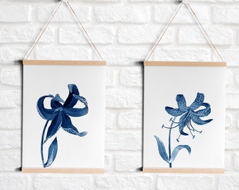 Blue Farmhouse wall decor, Set of 2 Prints,  Bedroom wall decor, Living room decor,  Printable Wall Art, Blue Botanical Wall Hangings,