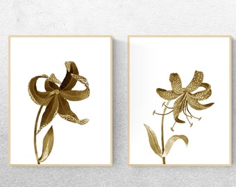 Set of 2 Prints, Farmhouse Prints, Printable Wall Art, Golden Brown Botanical Wall Hangings,