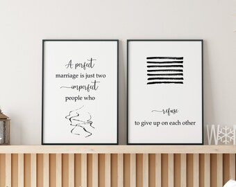 Family Sign, Set of 2 Prints, Printable Wall Art, Motivational Quote, A Perfect Marriage, Bedroom wall art, Marriage Sign, Wedding Gift,