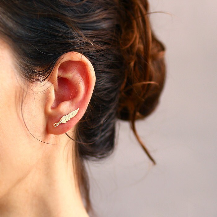 Gold Feather Ear Cuff Gold Ear Climber Gold Ear Cuff Gold Etsy