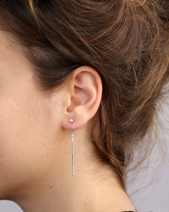 9K WHITE GOLD FILLED CRYSTAL STUD DANGLE EAR JACKET 2 TYPES 925 SILVER POSTS