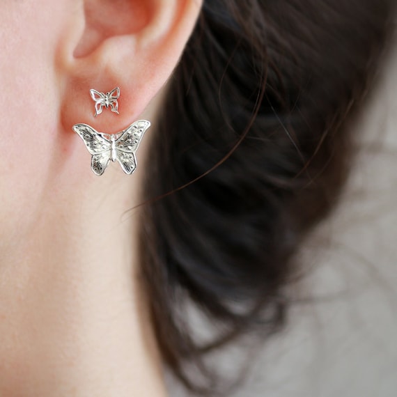 Sterling Silver Rhodium-plated Butterfly Climber Earrings Animals Butterflies