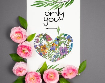 Romantic Valentines card,  Valentines Day Card, Only You Printable Card,