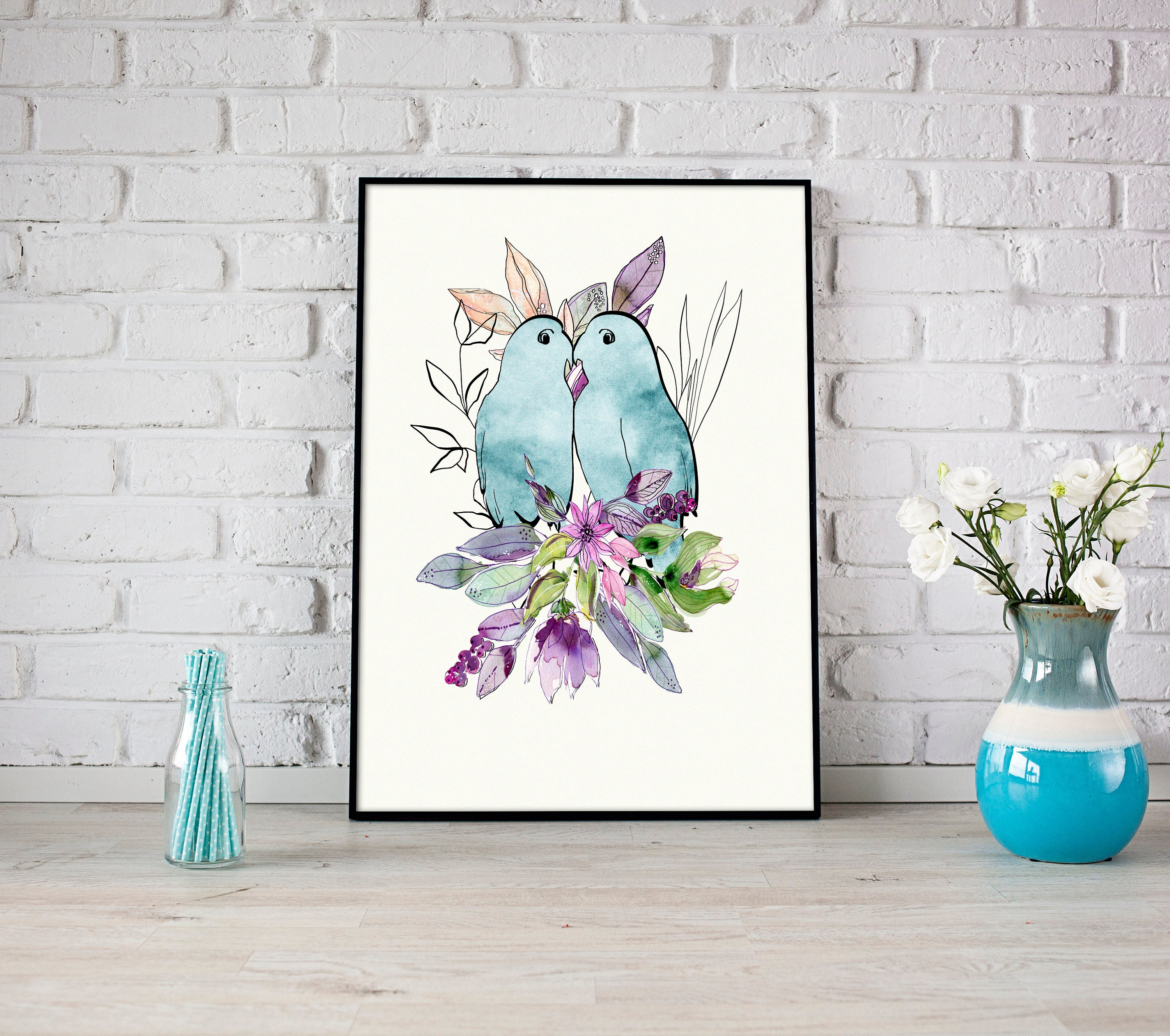 Love Birds Wall Art Watercolor Art Printable Blue Birds Wall Etsy UK