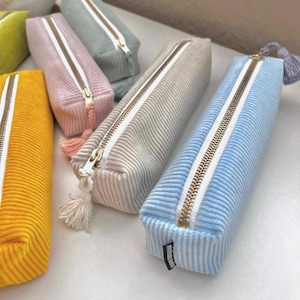 Medium wales Light soft colored Corduroy Box Pencil Case, Zip Pouch / Project pouch/ Travel Pouch/ Eco-Friendly / Vegan/ Bespoke/ 2 sizes