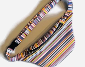 2 sizes “Hope” multi-coloured Stripe Bumbag / Teflon Belt Bag/Fanny Pack / Belt Bag /Cross-Body/Light weight Bag/ Vegan