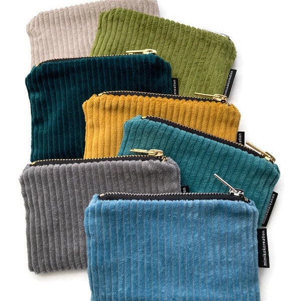 Mini zip purse, wide wales corduroy zip purse, YKK zip /small cards / coin purse, mini project purse/vegan