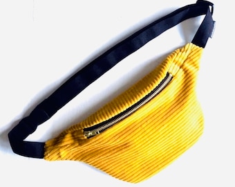 2 sizes Mustard Yellow Bumbag in wide wales Corduroy with 18/20/22cm Silver/ Golden zip - Fanny Packs / Belt Bag/Vegan