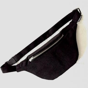 2 Größen Schwarz in Mittel-Wales Cord 18/20/22 cm Silber/Goldener Reißverschluss - Fanny Packs/ BumBag/ Vegan