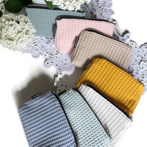 Small Size Waffle-weave All-Purpose Zip Pouch/Cosmetic pouch/ Project pouch/ Travel Pouch/ Eco-Friendly Product/ Vegan