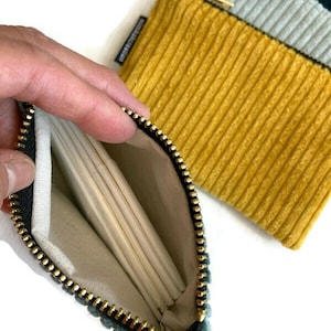 Mini zip purse, wide wales corduroy zip purse, YKK zip /small cards / coin purse, mini project purse/vegan/bespoke