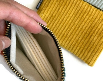 Wide Wale Corduroy Mini Zip Purse, Vegan Coin Wallet