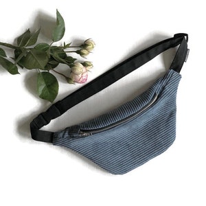 2 Größen Jeans Blau Bauchtasche in breitem Cord Cord 18/20/22cm Golden/Silber zip - Fanny Packs/ Gürteltasche/ Vegan