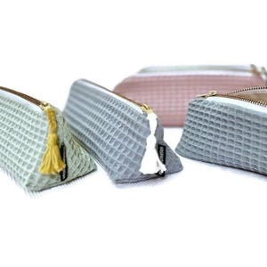 Astuccio portapenne con cerniera triangolare di piccole dimensioni, in cotone a nido d'ape, astuccio per il trucco, astuccio per cosmetici con cerniera, astuccio ecologico, utilità in lino, vegano