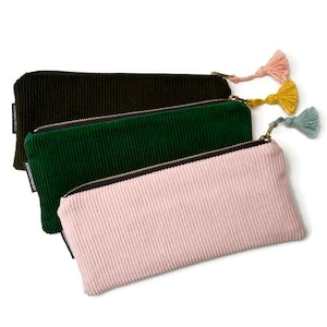 Mittellanges Cord-Federmäppchen/ Reißverschluss-Etui/ Flache Ärmel/ Flache Reißverschluss-Tasche/ Vegan