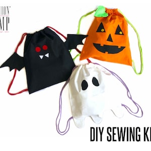 DIY Spooky Backpack Sewing Kits | Halloween Trick-Or-Treat Bag Kit for Kids | Ghost Pumpkin Drawstring Backpack | Kids Sewing Craft Project