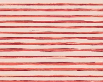 Peach and Red Striped Cotton Fabric - Art Gallery Fabrics - By the 1/2 Yard