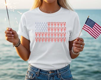 Coastal Lobster USA フラッグ T シャツ: 7月4日、快適なユニセックス スウェットシャツ