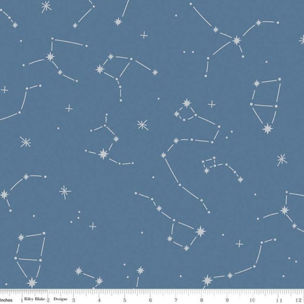 Constellation Fabric  | Riley Blake | Hoist The Sails | Slate Blue | Stars Night Sky Space | Cotton Woven Fabric | Continuous Yardage