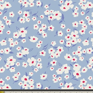 Periwinkle Floral Fabric | Art Gallery Fabric Spring Daisies | Periwinkle Quilt Fabric | Scandinavian Floral Cotton Fabric | By the 1/2 Yard