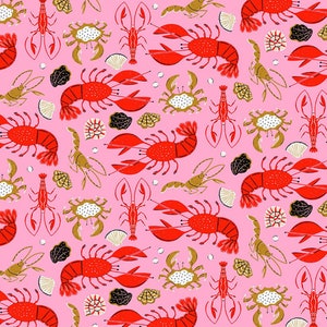 Shellfish Fabric | Dear Stella Fabrics | Seafarer | Lobsters Crabs | Novelty Nautical | Cotton Woven | Continuous Yardage | By The 1/2 Yard