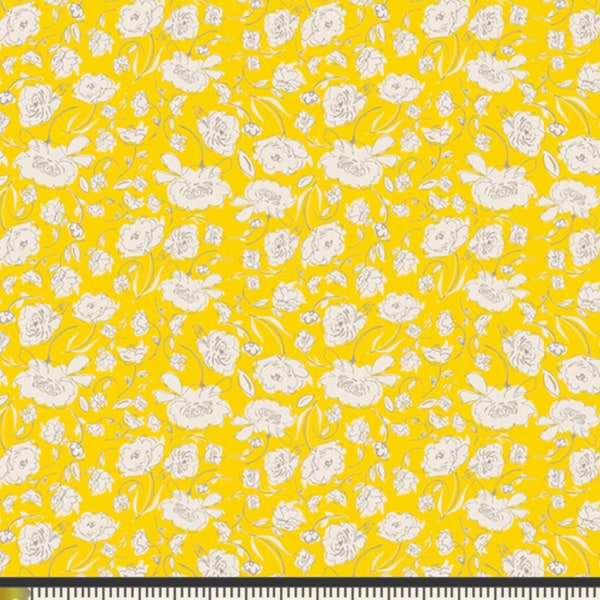 Yellow Floral Fabric | Art Gallery Fabric Blooming Brook Sol Wonderful Things | Yellow Fabric | Boho Cotton Fabric | Woven Fabric