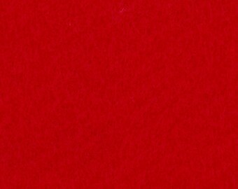 May include: A solid, vibrant red felt fabric material with a dense, uniform texture. The surface displays a consistent, matte finish characterized by short, interlocking fibers that create a soft, slightly fuzzy appearance across the entire frame.