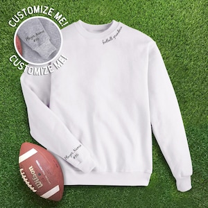 Collar Football Grandma Sweatshirt | Custom Sleeve With Child&#39;s Name & Number | Football Grandma Gear | Customized Football Sweatshirt