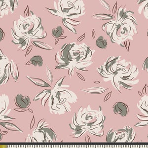 Dusty Rose Floral Fabric | Art Gallery Fabrics Bed of Roses Fabric in Mauve | Boho Floral Print | Floral Cotton Woven Fabric