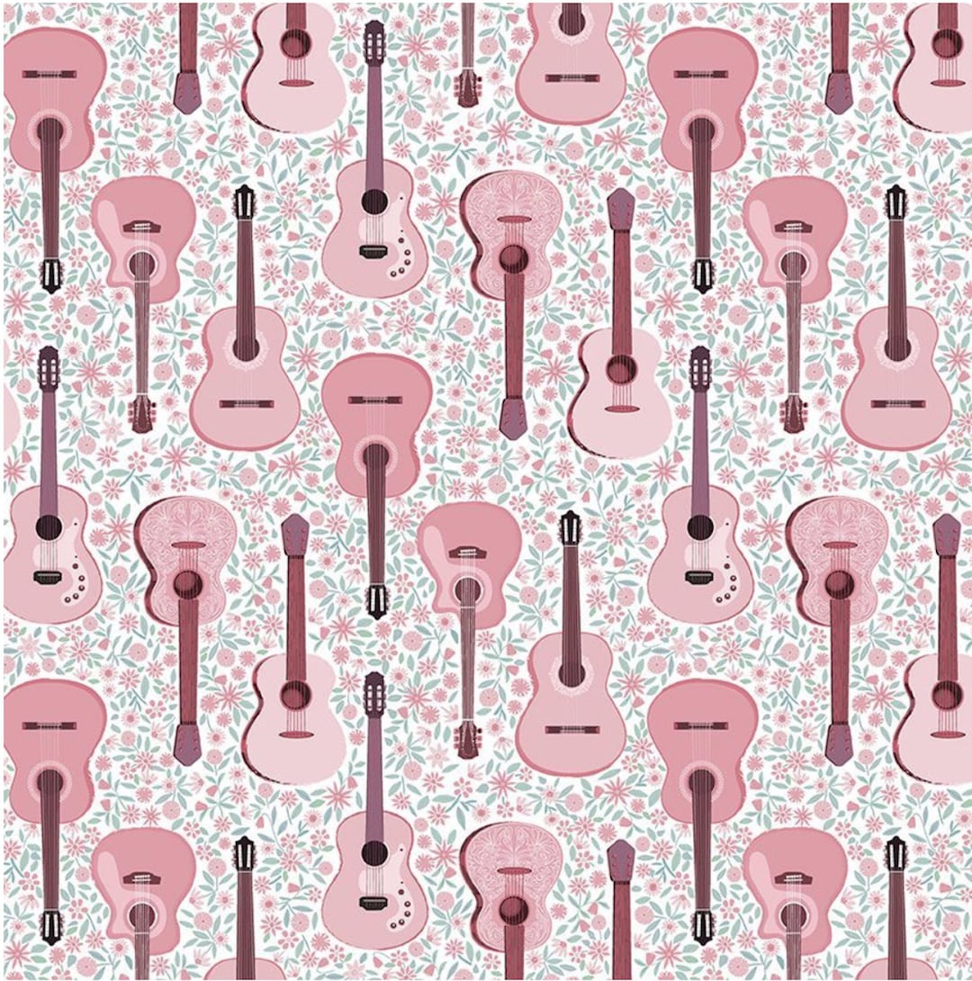 Pink Guitars Fabric | Dear Stella | Shimmer Collection | Stayed Tuned ...