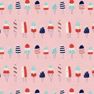 Lolly Pop 4th of July Fabric | Paintbrush Studio Stars and Stripes Fabric | Red White Blue Fabric | 4th of July Cotton | Continuous Yardage