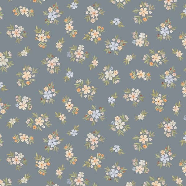 Posies Fabric | Dear Stella Little Forest | Blue Gray Posy Bouquet | Cotton Woven | Quilting Fabric | 1/2 Yard