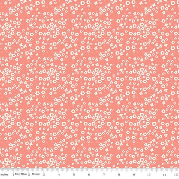 Blossom in Coral | Riley Blake Fabrics | Springs In Town |  Coral Peach White | Cotton Woven Fabric | Continuous Yardage | By The 1/2 Yard