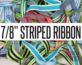 Retro Striped Ribbon | 7/8" Grosgrain Ribbon Various Colors | Varsity Striped Ribbon by the Yard | Vintage Cheer Ribbon | Grossgrain Ribbon