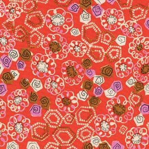 Orange-Red Floral Fabric  |  Cotton + Steel  |  Yours Truly  |  Head Over Heels  |  Kim Knight  |  Cotton Woven Fabric |  Continuous Yardage