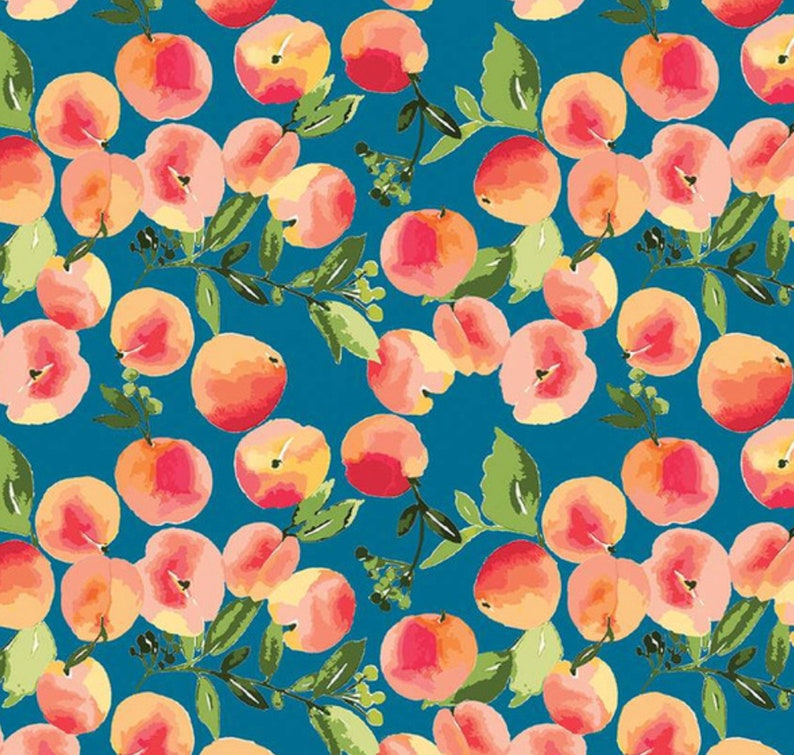 Blue Peach Fabric Riley Blake Glohaven Peaches Etsy