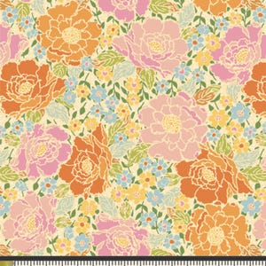 Woods Rose Garden Fabric | Marigold Fabric | Art Gallery Fabric | Orange Pink Garden Floral | Cotton Woven Fabric |  Continuous Yardage