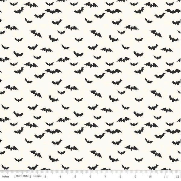 Black and White Bats Fabric | Riley Blake Fabric Bad To The Bone | Mini Bat Print Fabric | Halloween Fabric by the 1/2 Yard | Cotton |