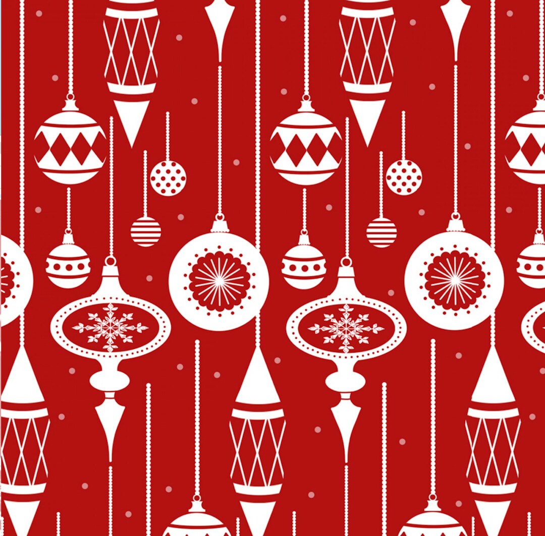 Vintage Christmas Ornaments Fabric Henry Glass Christmas Fabric Red and