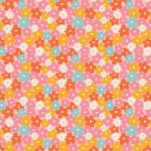 Sunshine Blooms  |  Art Gallery Fabric  |  Sunburst  |  Midcentury Floral  | Raspberry, Pink, Blue, Orange  |  Cotton Woven  |  1/2 Yard