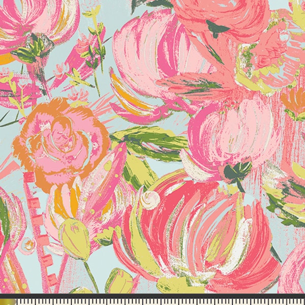 Modern Peonies Fabric  |  Painted Desert Printemps from Art Gallery Fabric |  Pink Green Blue Floral  |  Cotton Woven Fabric | 1/2 Yard