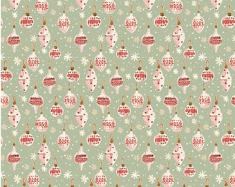 Green Vintage Ornaments Fabric: Dear Stella Christmas Print