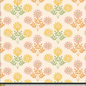 Tokenblooms Floral Fabric | Marigold Fabric | Art Gallery Fabric | Yellow Pink Mosaic Floral | Cotton Woven Fabric |  Continuous Yardage