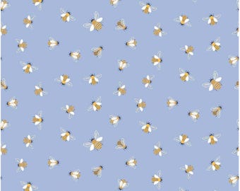 ペリウィンクル色のミツバチがブンブン飛び回るコットン生地：ミツバチになるか、ならないかコレクション
