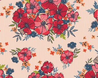 Blooming Burst Sunrise  | The Flower Fields | Art Gallery Fabric |  Pink Blue |  Cotton Woven Fabric | Continuous Yardage | By The 1/2 Yard