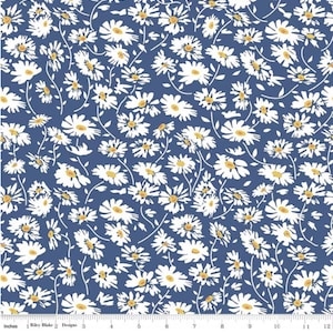 Daisy Navy Fabric | Always In Season Collection | Riley Blake | Navy Blue Daisies Print | Cotton Woven Fabric | Continuous Yardage